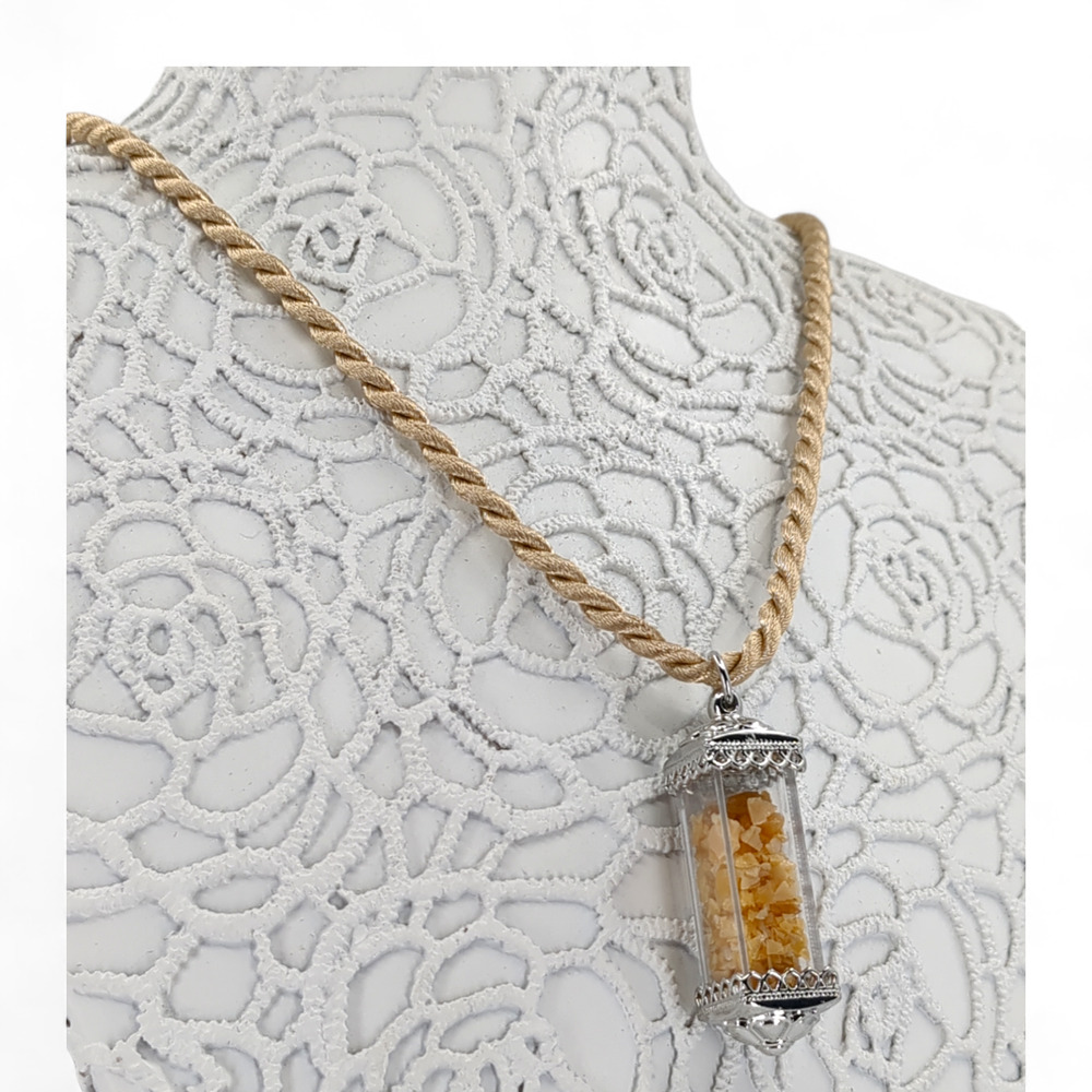 Chocolate Glass‎ Frit Pendant Necklace Handmade Crushed Glass Wish Bottle J2431
